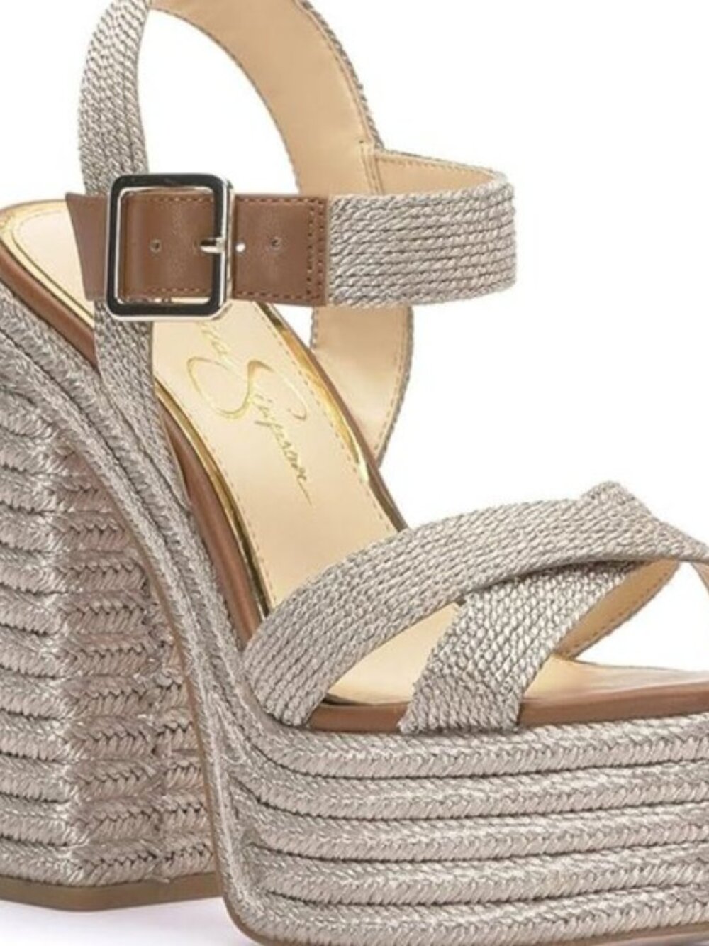 Platform Wedge Sandals in Metallic Taupe